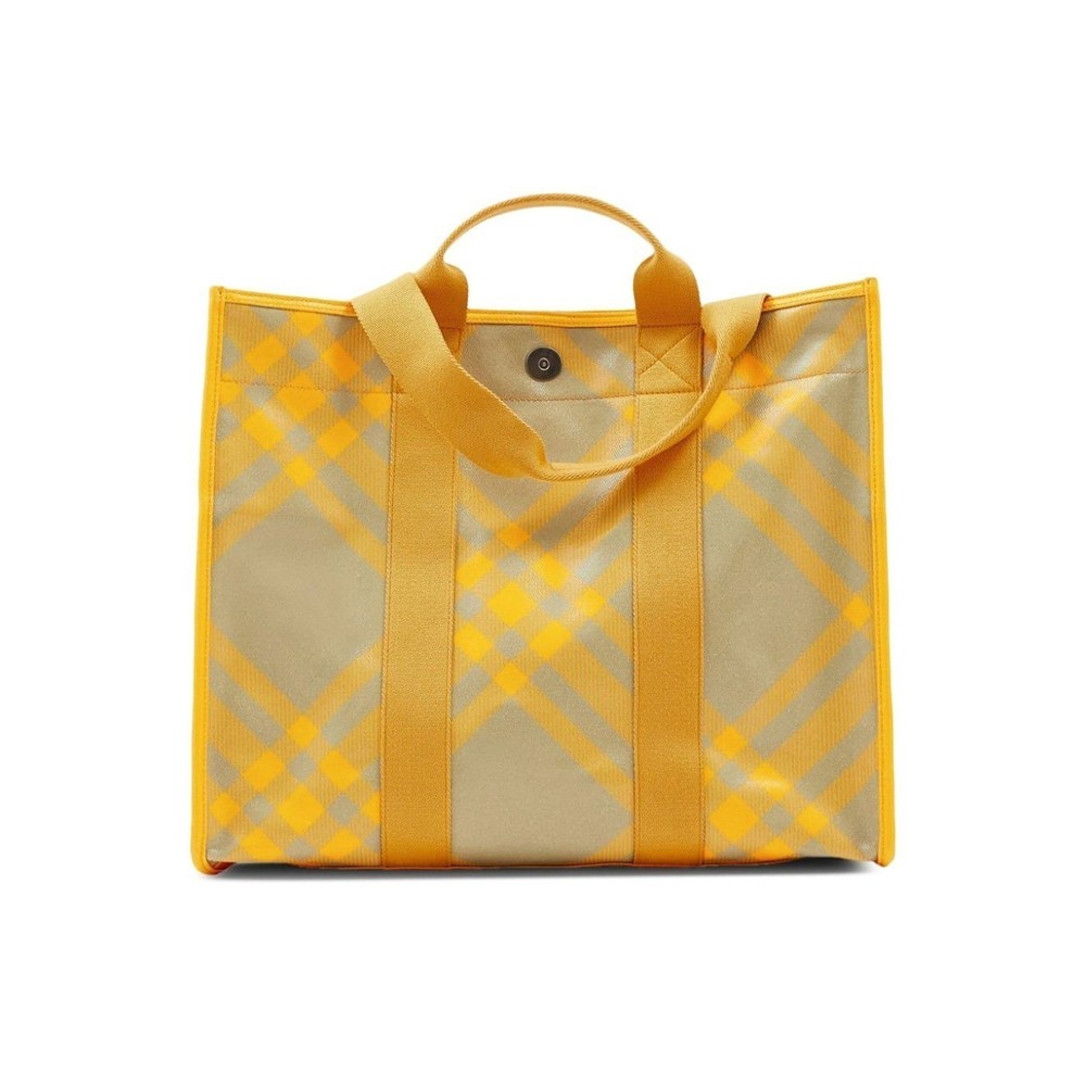 Burberry Plaid Check Tote Bag Hunter Yellow